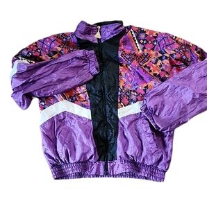 Wilson Womens 80s 90s Track Jacket Cropped Small Purple Pattern
